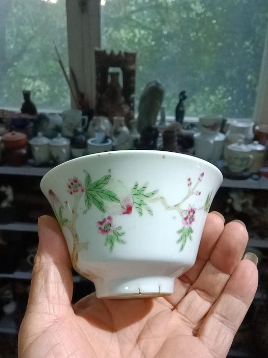 一線收的老物件，567創匯時期乾隆年制四字款粉彩壽桃茶碗，蓋碗，茶圓