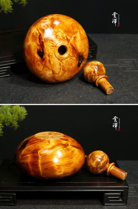 台灣檜木高海拔超重油! 捲絲樹瘤車製黃金榴花聞香花瓶聚寶盆1元起標