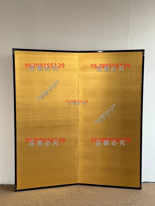 □古城□豪華！本金箔 絹目金屏風 二枚折 金屏风-金