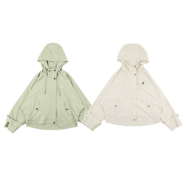 KANGOL 外套 米白 淺綠 連帽 短版 風衣外套 女 63521420-