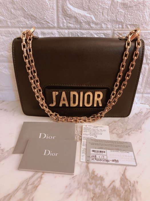 （已售）Dior 迪奧 J'ADIOR 字母黑色金鍊翻蓋包 鏈條包 肩背/斜背/手拿三用包 黑色