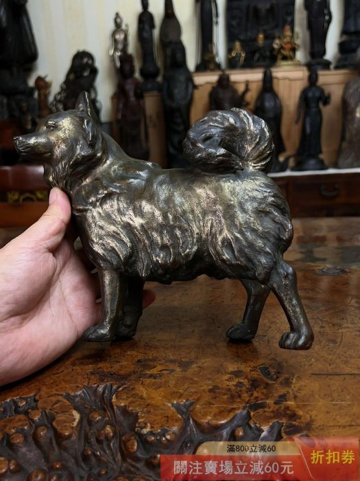 可議價日本金工名家秀正作品《蠟型鑄銅制戌狗銅犬置物》 日本古美術