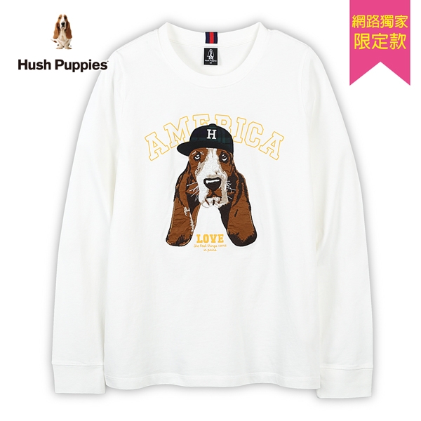Hush Puppies T恤 女裝英文字印花貼布刺繡棒球帽狗長袖T恤