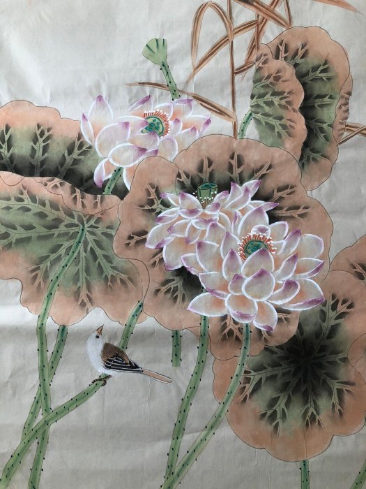 Z284【陸小曼】花鳥，四尺豎幅純手繪作品尺寸約：130*70厘米未裝裱，帶
