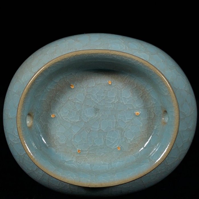 宋汝窯冰裂紋貫耳瓶，高15直徑9cm，500641 瓷器官窯汝窯【古雲