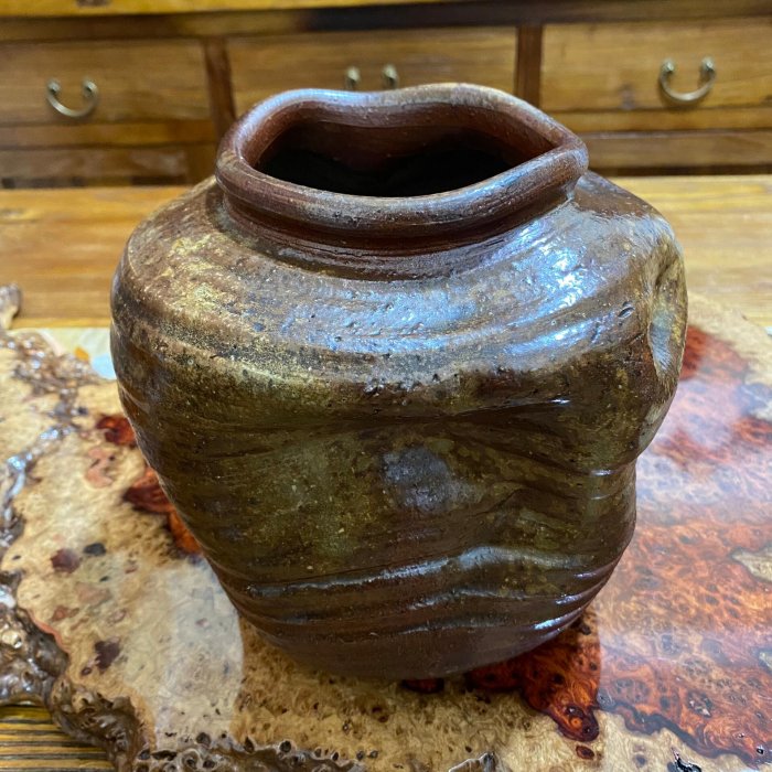 初代柴崗香山備前燒罐子花瓶無暇尺寸高30/寬20cm 【朝天宮】【二手