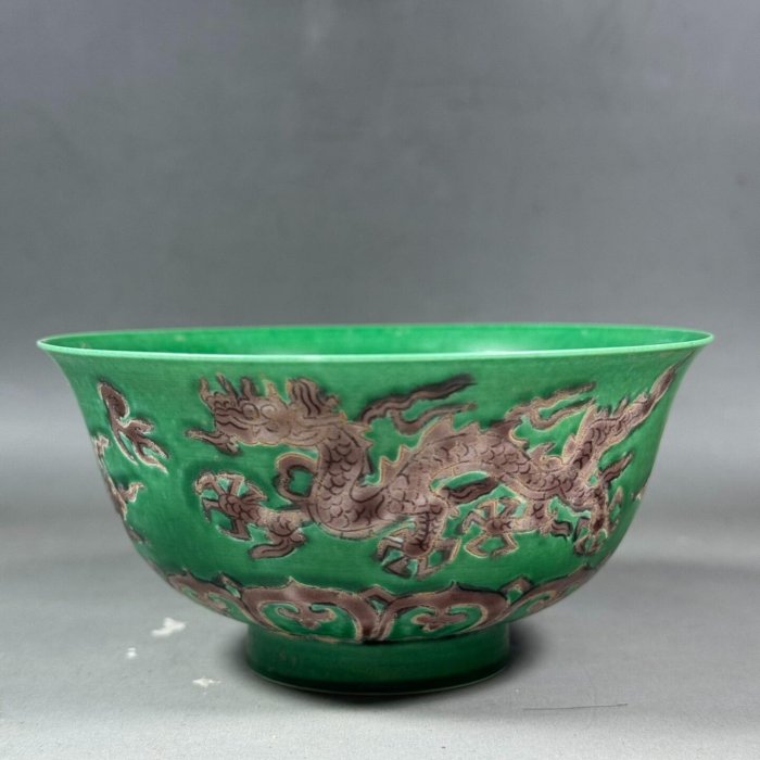 正德綠地紫龍紋碗明代景德鎮窯單色釉口徑14cm | Yahoo拍賣