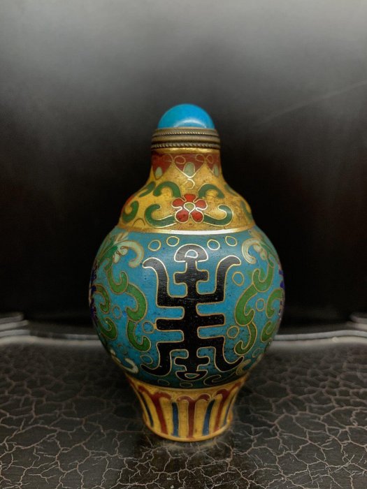 鼻煙壺老銅胎掐絲琺瑯彩景泰藍鼻煙壺高8.2厘米，寬4.9厘米【二手】5112