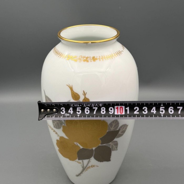 花瓶NO.527 【日本回流臻品】大倉陶園（OKURA）金蝕玫瑰花瓶帶原盒頂級