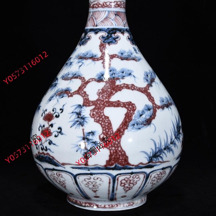 明洪武青花釉里紅松竹梅紋玉壺春，高32厘米，直徑20厘米，60029384古玩