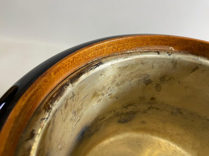 古玩輕鬆拍】老日本昭和12年(1937) 輪島塗相之製內裡銅木胎銀蒔繪雷紋