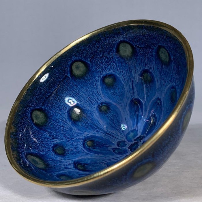 宋建窯藍釉包口窯變天目盞，高7直徑12.5cm，300134 汝窯建窯官窯