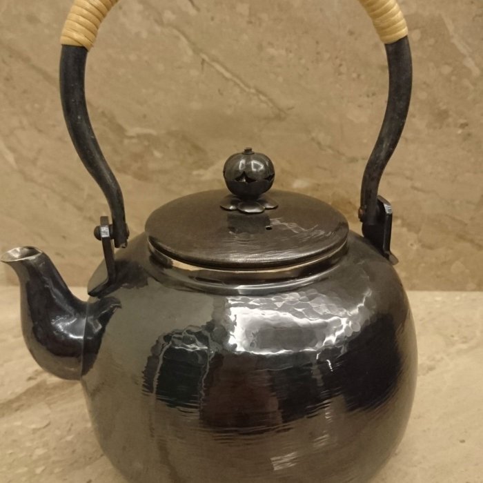 日本茶道純手工秀峰堂藤編銅銀湯沸鎚目湯沸黃銅鍍銀茶壺| Yahoo拍賣