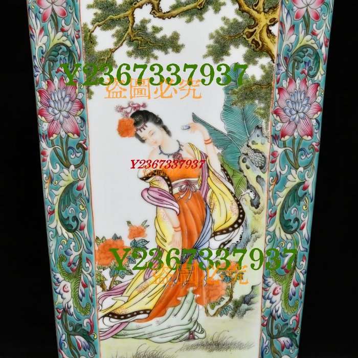 清乾隆粉彩描金四美圖方瓶，高34cm直徑16.5cm58833 瓷器青花粉彩
