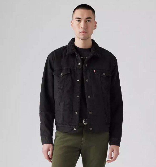 年終出清XL號【高價版毛領羊絨裡】美國LEVIS SHERPA TRUCKER JACKET 黑色燈芯絨拼接牛仔外套三代夾克