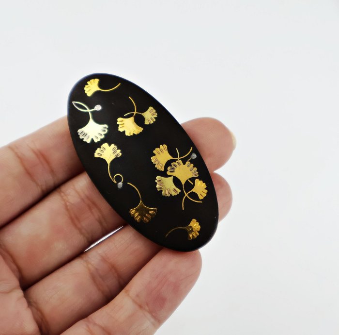 桑園の】稀有~日本大馬士革工藝純手工金銀象嵌銀杏/牡丹胸針吊墜別針