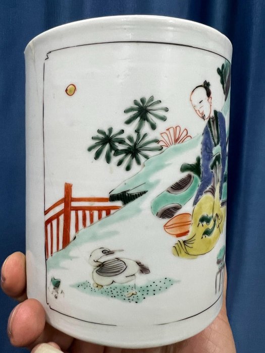 嚴選大清康熙五彩筆筒留念珍藏康熙時期古董筆筒文房收藏精品康熙五彩