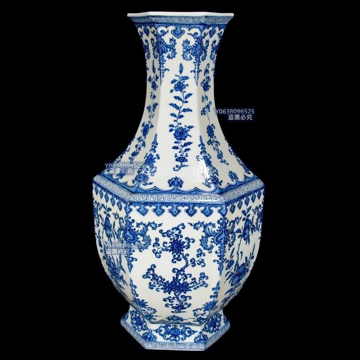 清乾隆青花三果紋六方瓶65.5×31，5000303 青花琺瑯彩五彩二手【古雲