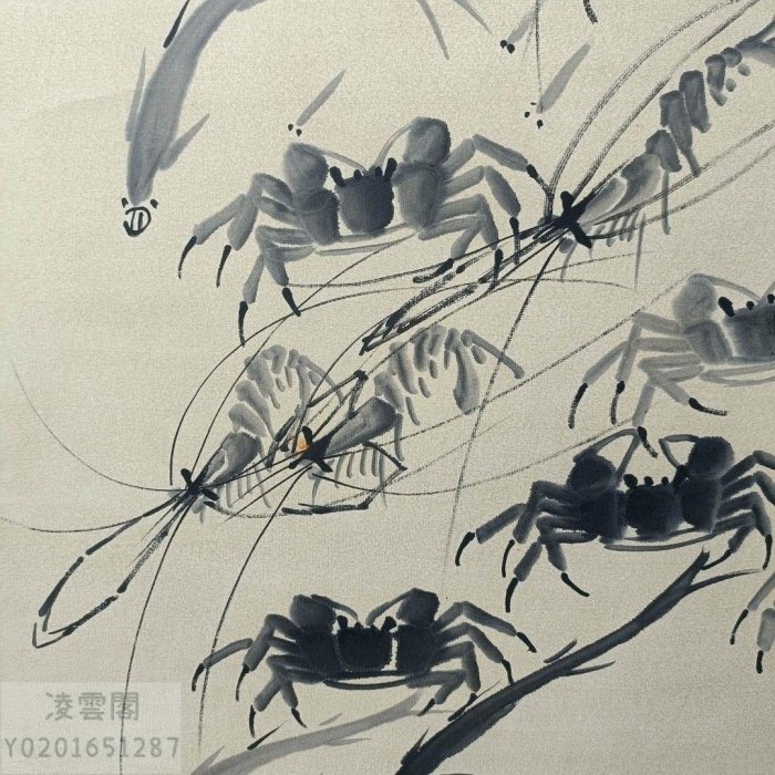 JP85【齊白石】蝦蟹圖,精品四尺中堂純手繪作品| Yahoo拍賣