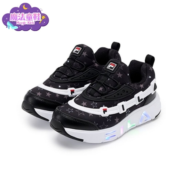 魔法童鞋｜FILA KIDS 斐樂 運動鞋 慢跑鞋 懶人鞋 無鞋帶 燈鞋 中童 2-C159A-001