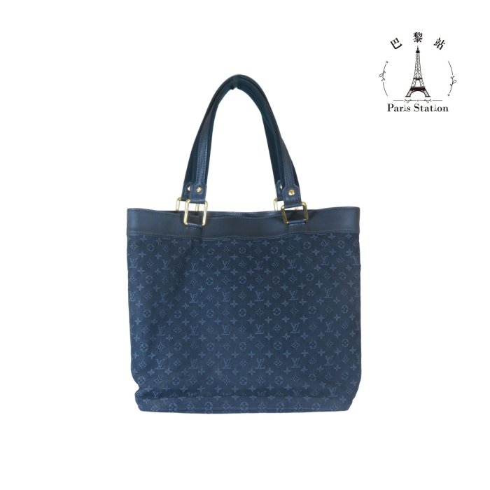 【巴黎站二手名牌專賣店】＊現貨＊LV 路易威登 真品＊GM 經典藍色微型老花緹花布手提包 單肩托特包