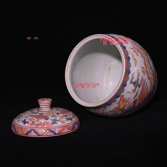 大明成化年制多字款彩鳳紋蓋罐，高17×14厘米??6385A01850 【錦繡古玩