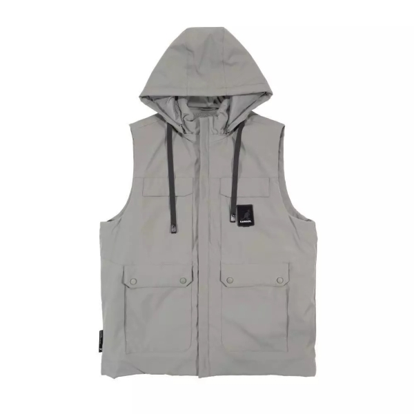 KANGOL 背心 灰 多口袋 科技保暖 連帽背心 中性 6555148312