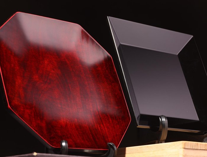 4/27結標名塗師助田宗明等四方塗茶盆菓子盆兩件ADD0649 -茶道具