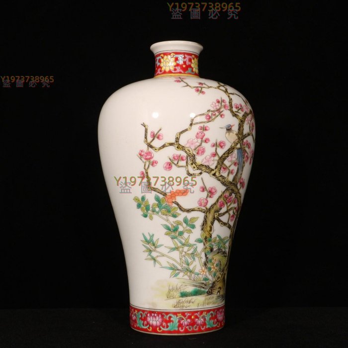 舊藏清雍正琺瑯彩花鳥紋梅瓶尺寸高24直徑13厘米【古董店】-2518
