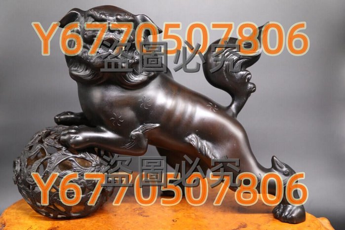 日本古董銅獅子擺件唐獅置物大型鑄銅獅子雕塑日本古美術作品唐銅制《玉