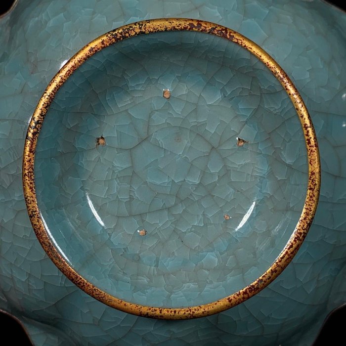 宋汝窯冰裂紋包口銘文花口洗，高7直徑19cm，300379 官窯汝瓷鈞窯【古谷