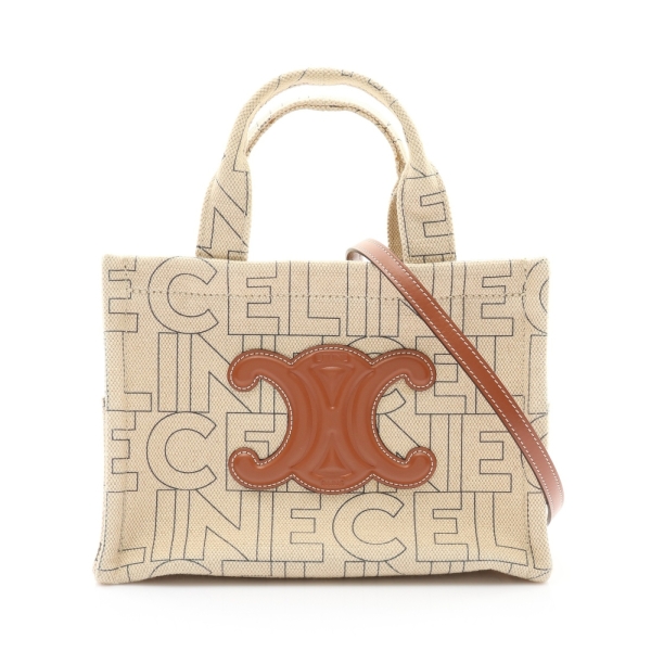 CELINE 賽琳 Small Cabas Thais 兩用包 黃褐色 帆布 牛皮 【二手名牌BRAND OFF】