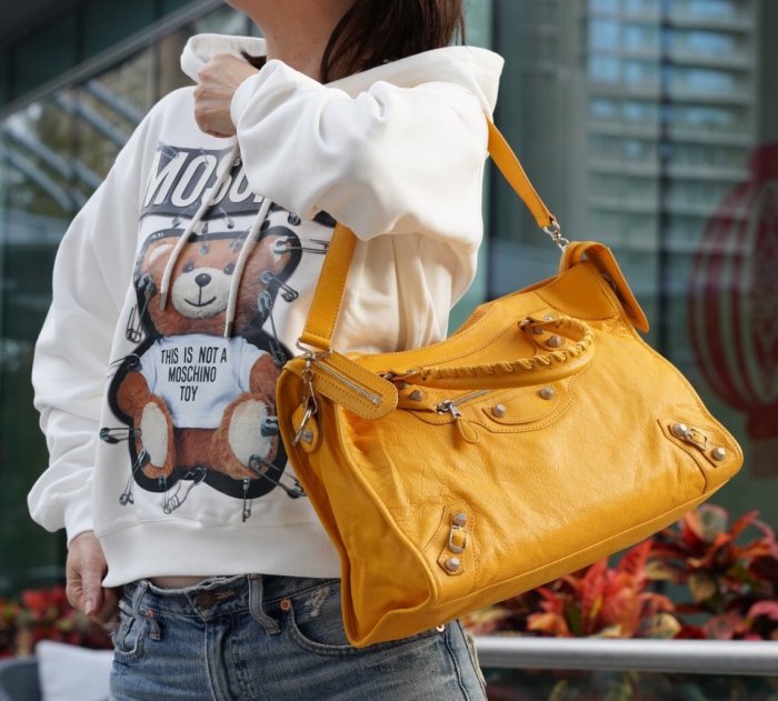 巴黎世家Balenciaga 281770 Giant City 中型銀釦機車包7060 Mango 芒果