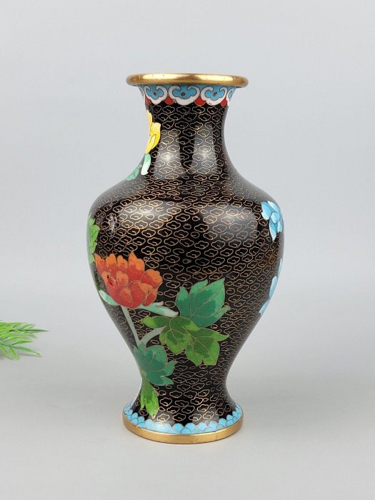 景泰藍掐絲銅胎花瓶日本回流工藝精湛幾處輕微磕碰舊物實用收藏景泰藍