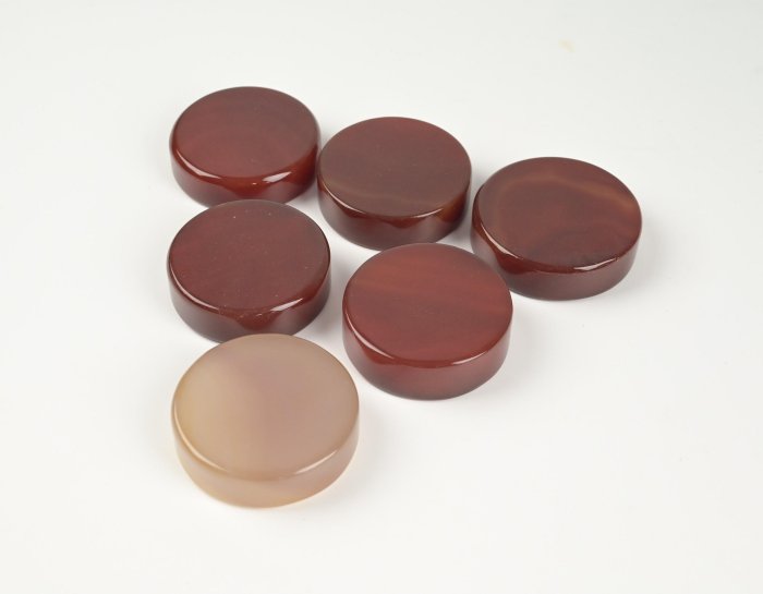 玖隆蕭松和挖寶網O》瑪瑙圓餅紙鎮擺飾擺件共6入總重約533.1g (02635