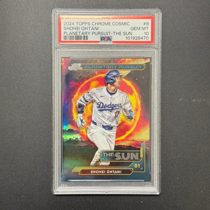大谷翔平2024 Topps Chrome Cosmic Sun 十大行星太陽亮面折射卡PSA 10