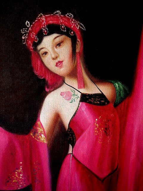 金王記拍寶網】U1380 中國近代油畫家陳逸飛款手繪油畫一張美人圖~ 罕見