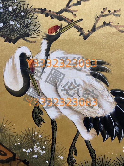 黃福音畫家《松鶴遐齡圖》大理石軸頭編號824051103 絹本綾裱字畫書畫