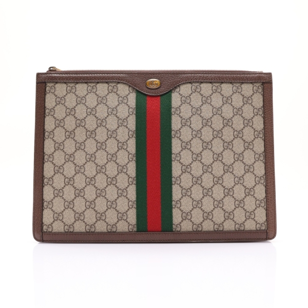 GUCCI 古馳 Ophidia Portfolio Clutch 烏木色 GG Supreme帆布 523359 【二手名牌BRAND OFF】