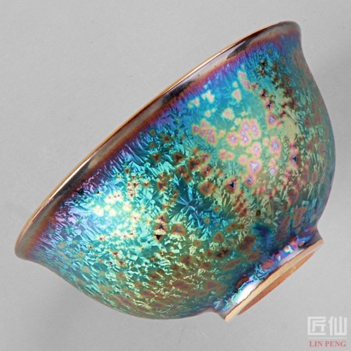 天目釉陶瓷鎏金七彩茶杯純手工單杯子建盞日式盞杯茶盞茶碗主人杯七彩釉