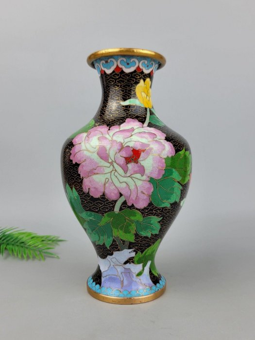 1571  景泰藍　花瓶2客　花台2客付き　骨董　時代物 景泰藍掐絲銅胎花瓶日本回流工藝精湛幾處輕微磕碰舊物實用收藏景泰藍