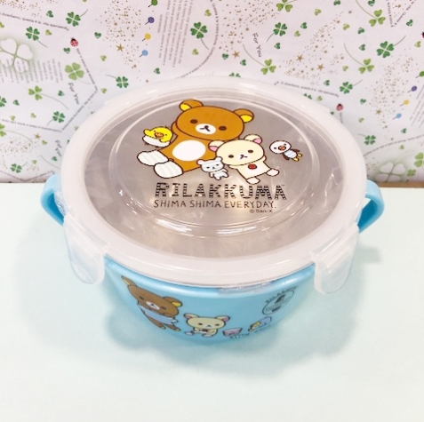【震撼精品百貨】Rilakkuma San-X 拉拉熊懶懶熊~拉拉熊不銹鋼雙耳碗-藍條紋#20362