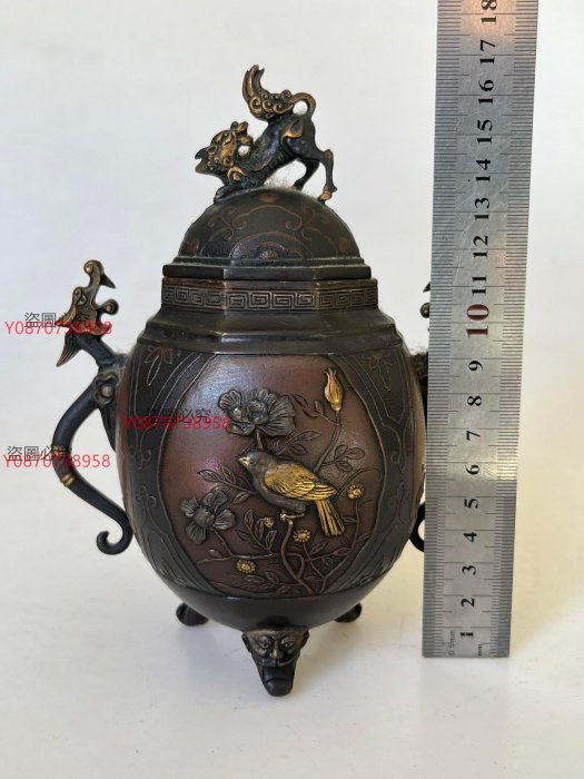 可議價日本高岡銅器銅香爐，大峰作香薰爐，精美金工設計，雄鷹展翅