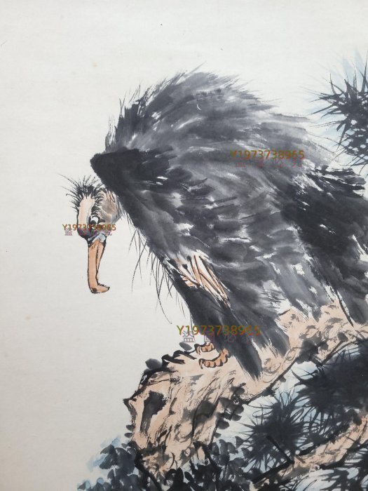 潘天壽 禿鷲 A-6 潘天壽精品紙本禿鷲圖立軸畫心尺寸34.5x106.5cm 【漢矜閣】-12684