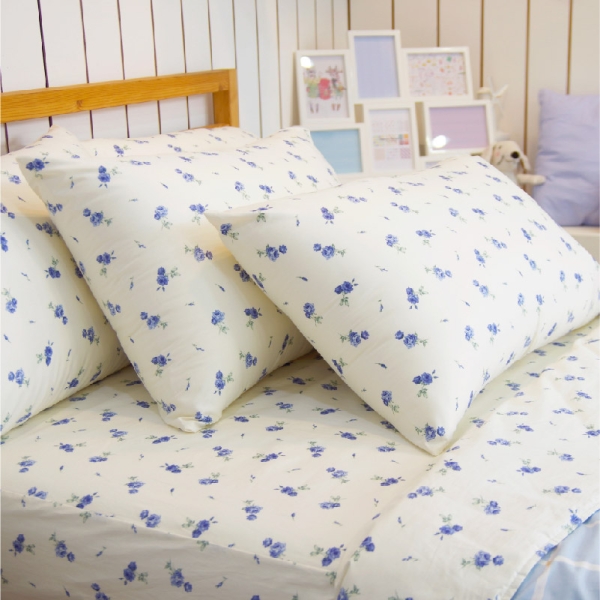 單人3尺床包組 100%精梳純棉【藍玫果】透氣親膚 多款色系 寢居樂臺灣製