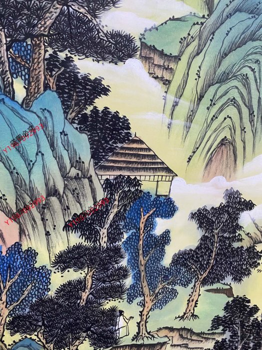 編號DF一24精品帶書信四尺中堂畫明仇英山水圖純手繪一物—圖裱好尺寸高