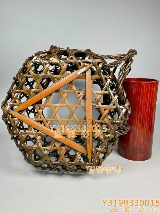 日本中古：“朱籠齋”手工竹編花器，竹籠。 手工天然竹編，大背簍一樣