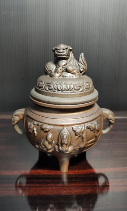 【骨董品】三足沖天耳香炉　銅製 古銅鏨刻彫 三足沖天耳香炉 明時代 崇禎甲戌韓氏家