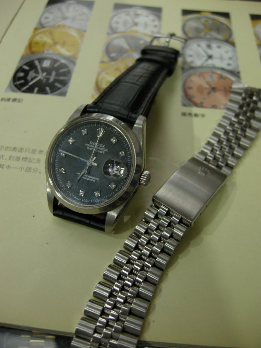ROLEX 勞力士16220/ 代用原廠3135機芯.罕見白鋼鑲鑽霧黑面/  品相極美 *