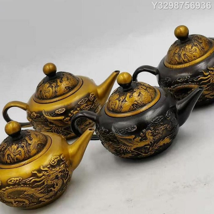 仿古水壺銅雙龍龍鳳飾茶壺工藝品擺件古玩收藏做舊雜項銅| Yahoo拍賣